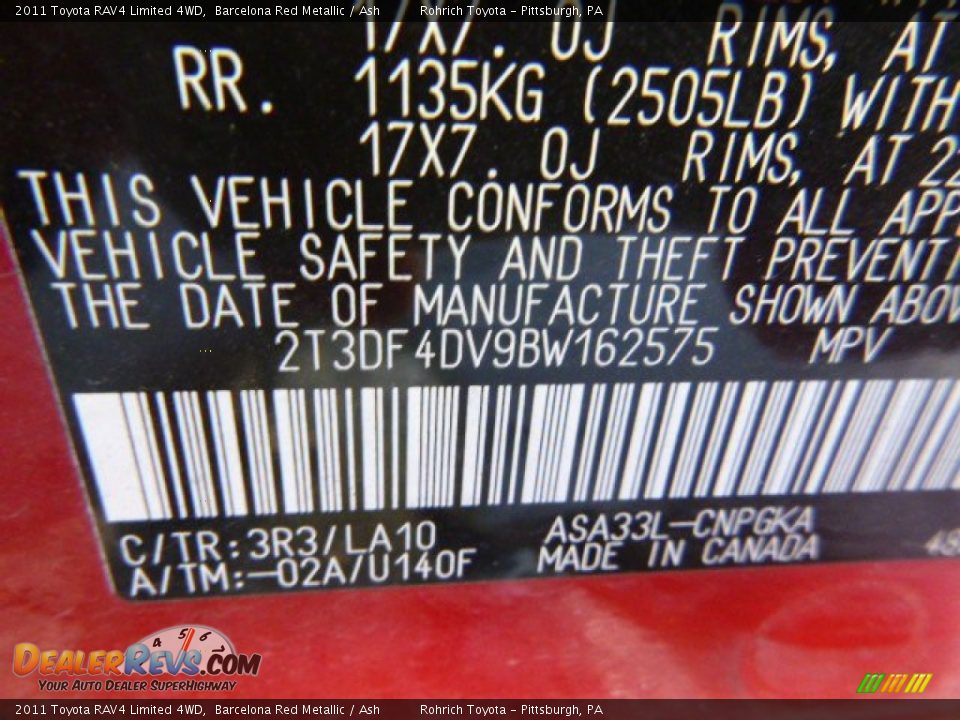 2011 Toyota RAV4 Limited 4WD Barcelona Red Metallic / Ash Photo #2