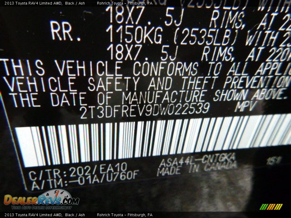 2013 Toyota RAV4 Limited AWD Black / Ash Photo #2