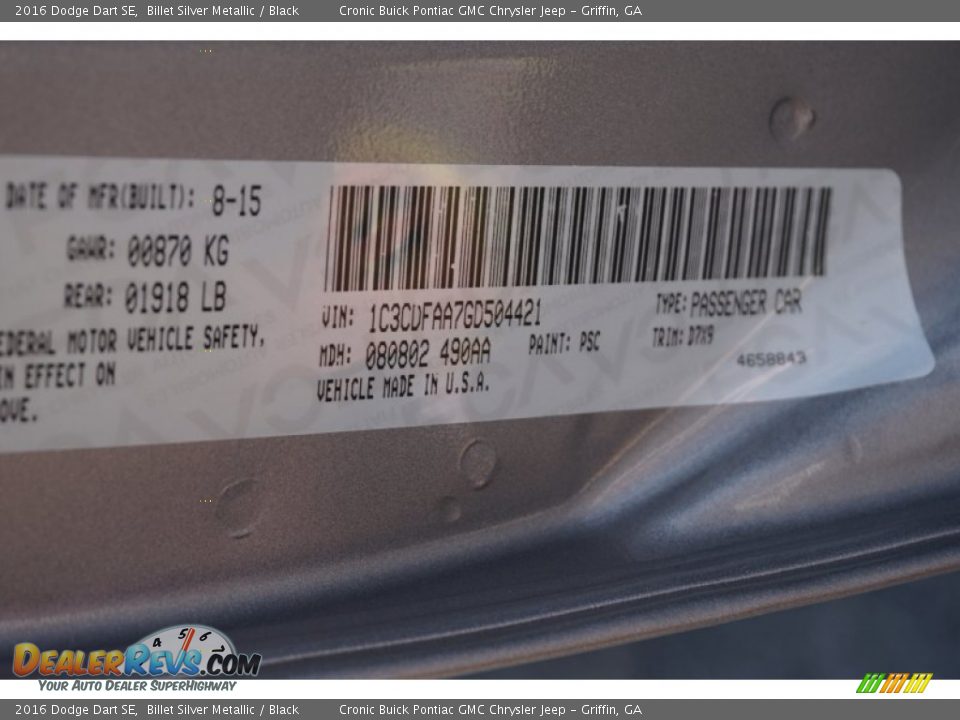2016 Dodge Dart SE Billet Silver Metallic / Black Photo #16