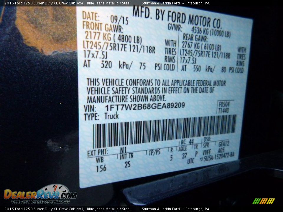 2016 Ford F250 Super Duty XL Crew Cab 4x4 Blue Jeans Metallic / Steel Photo #12