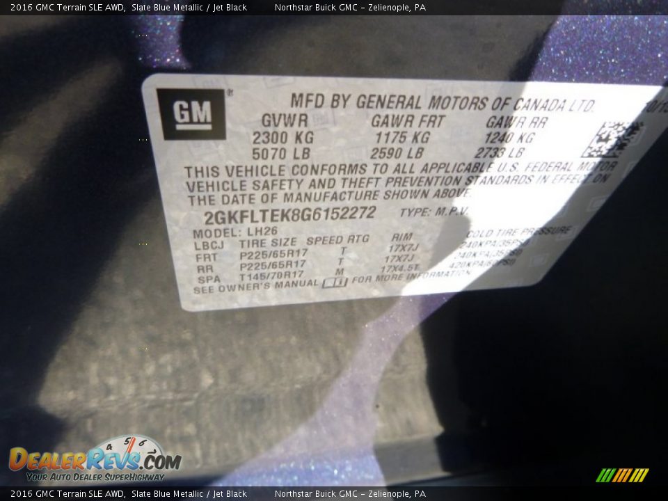 2016 GMC Terrain SLE AWD Slate Blue Metallic / Jet Black Photo #16