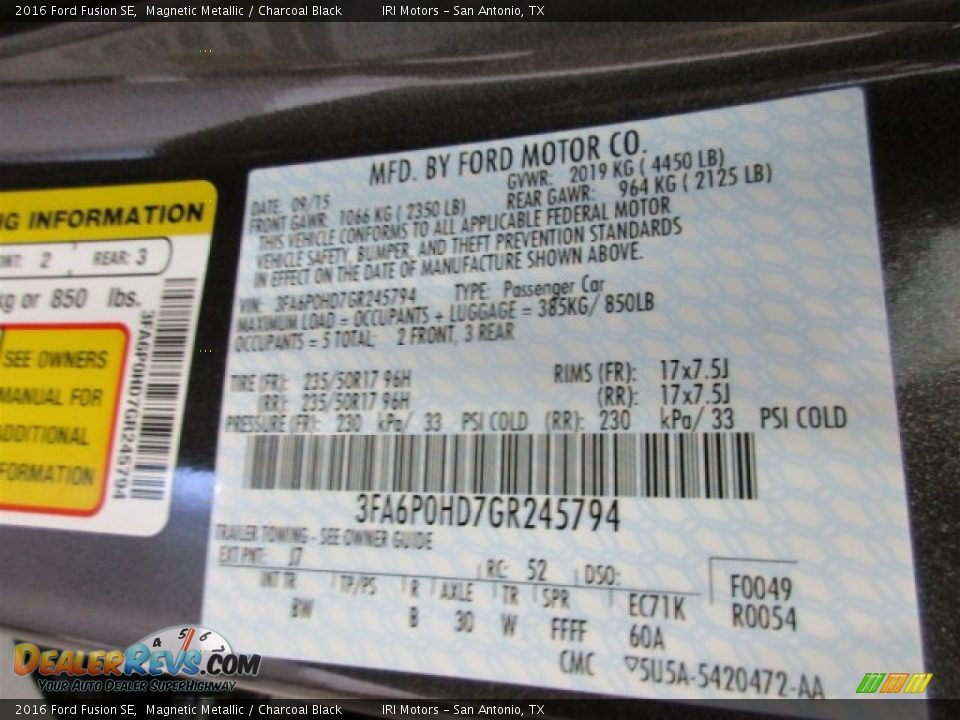 2016 Ford Fusion SE Magnetic Metallic / Charcoal Black Photo #16