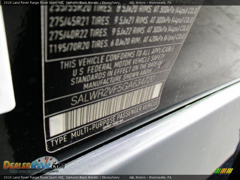 2016 Land Rover Range Rover Sport HSE Santorini Black Metallic / Ebony/Ivory Photo #19