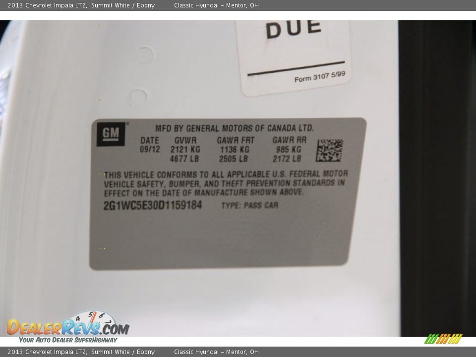 2013 Chevrolet Impala LTZ Summit White / Ebony Photo #15