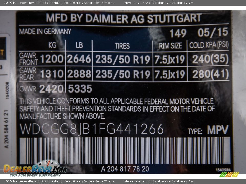 2015 Mercedes-Benz GLK 350 4Matic Polar White / Sahara Beige/Mocha Photo #7