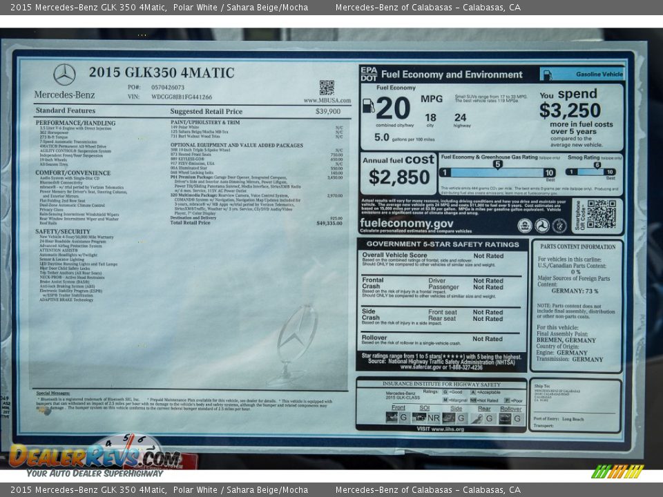 2015 Mercedes-Benz GLK 350 4Matic Polar White / Sahara Beige/Mocha Photo #11