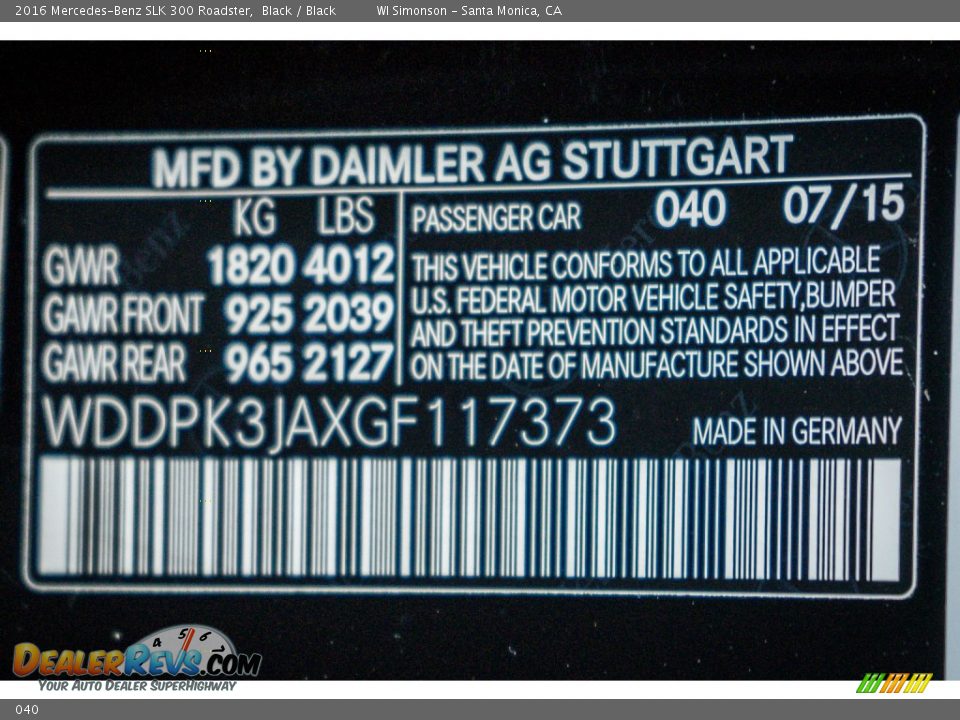 Mercedes-Benz Color Code 040 Black