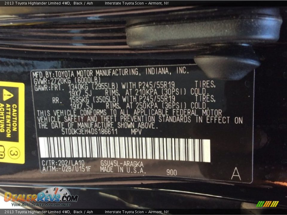 2013 Toyota Highlander Limited 4WD Black / Ash Photo #25