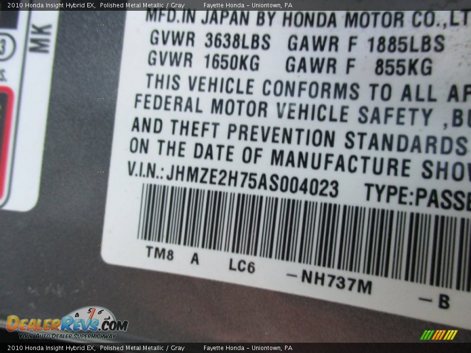 2010 Honda Insight Hybrid EX Polished Metal Metallic / Gray Photo #9