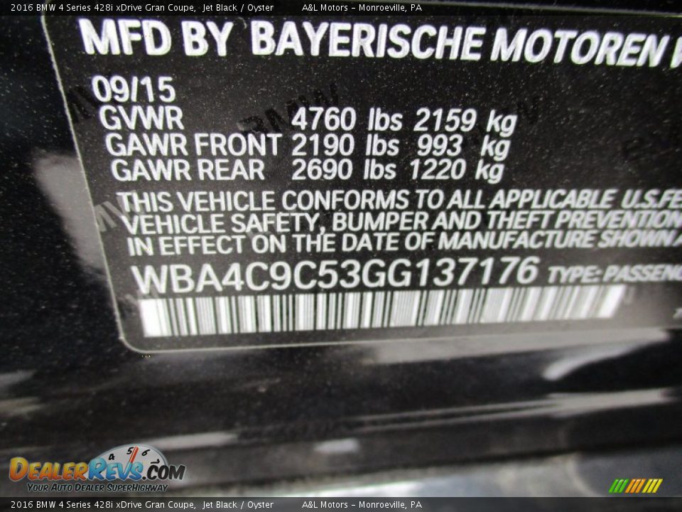 2016 BMW 4 Series 428i xDrive Gran Coupe Jet Black / Oyster Photo #18