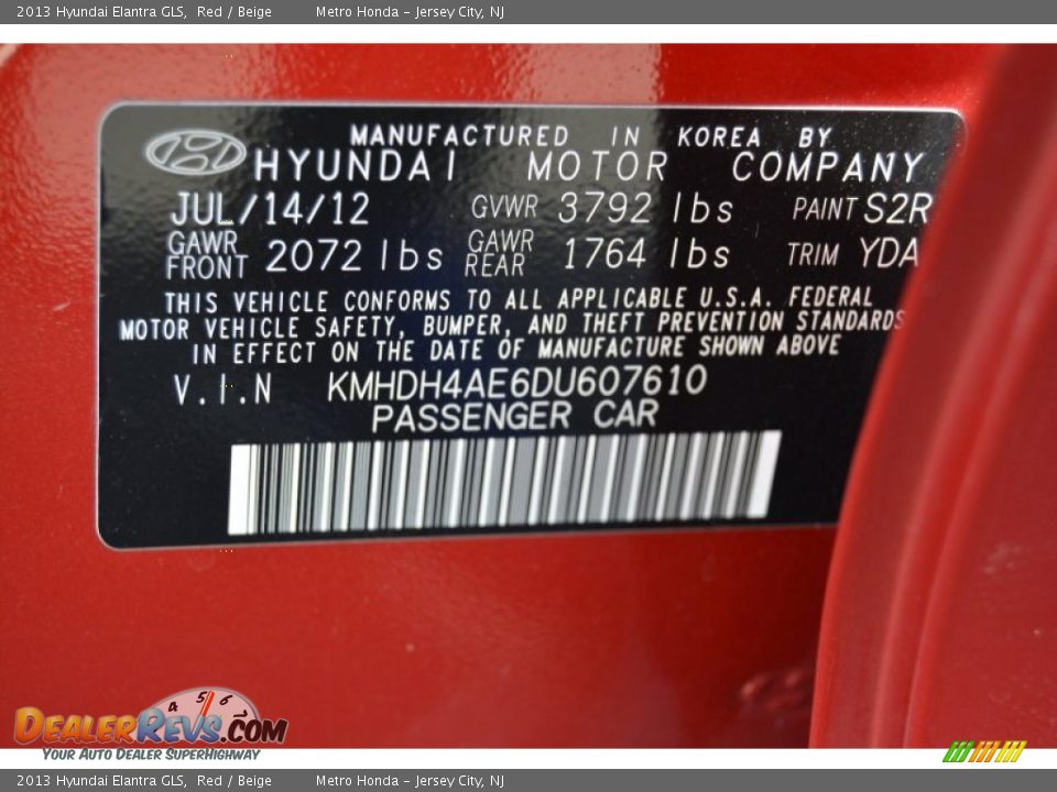2013 Hyundai Elantra GLS Red / Beige Photo #31