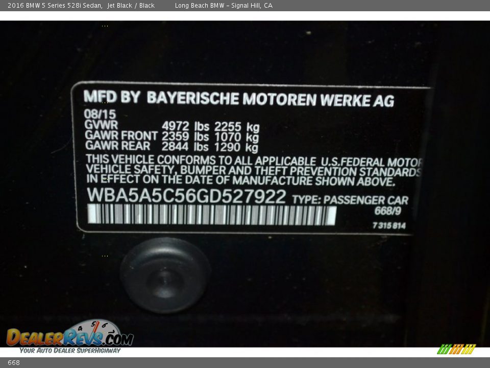 BMW Color Code 668 Jet Black