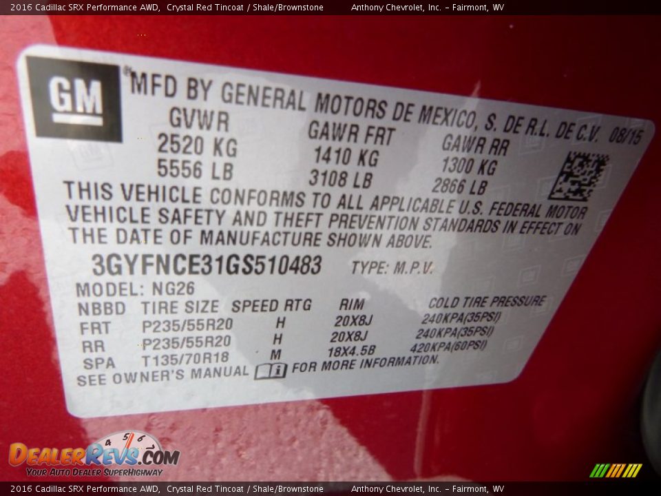 2016 Cadillac SRX Performance AWD Crystal Red Tincoat / Shale/Brownstone Photo #16