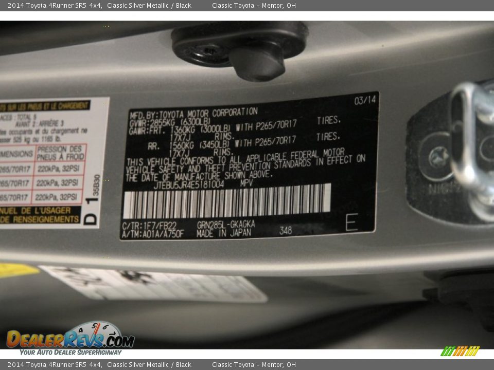 2014 Toyota 4Runner SR5 4x4 Classic Silver Metallic / Black Photo #19