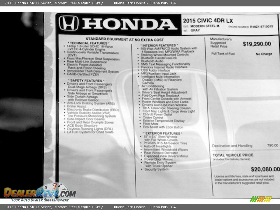 2015 Honda Civic LX Sedan Modern Steel Metallic / Gray Photo #17