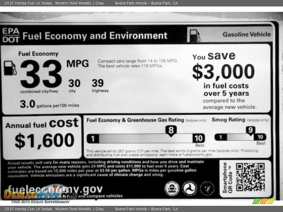 2015 Honda Civic LX Sedan Modern Steel Metallic / Gray Photo #18