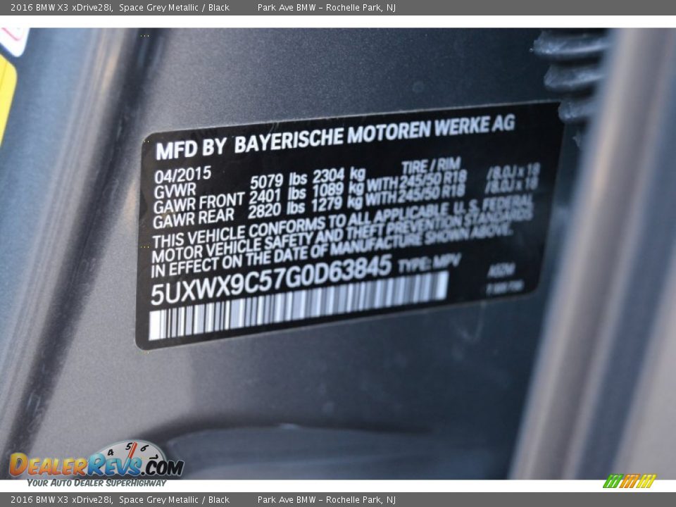 2016 BMW X3 xDrive28i Space Grey Metallic / Black Photo #34
