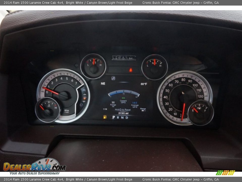 2014 Ram 1500 Laramie Crew Cab 4x4 Bright White / Canyon Brown/Light Frost Beige Photo #23