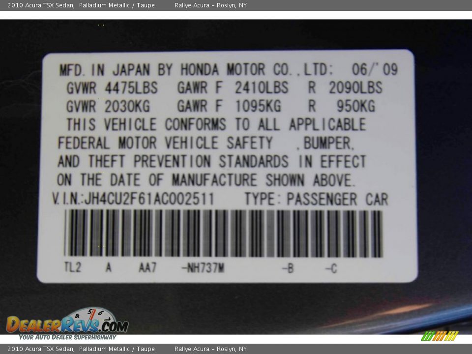 2010 Acura TSX Sedan Palladium Metallic / Taupe Photo #19