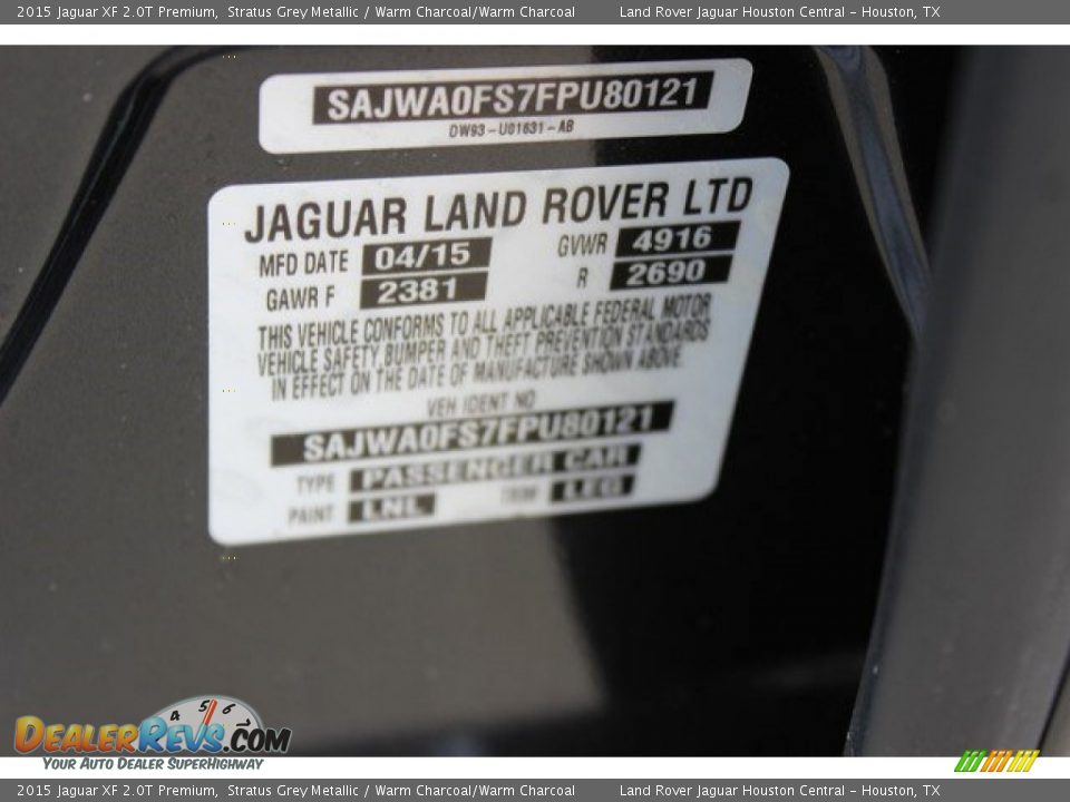 2015 Jaguar XF 2.0T Premium Stratus Grey Metallic / Warm Charcoal/Warm Charcoal Photo #19