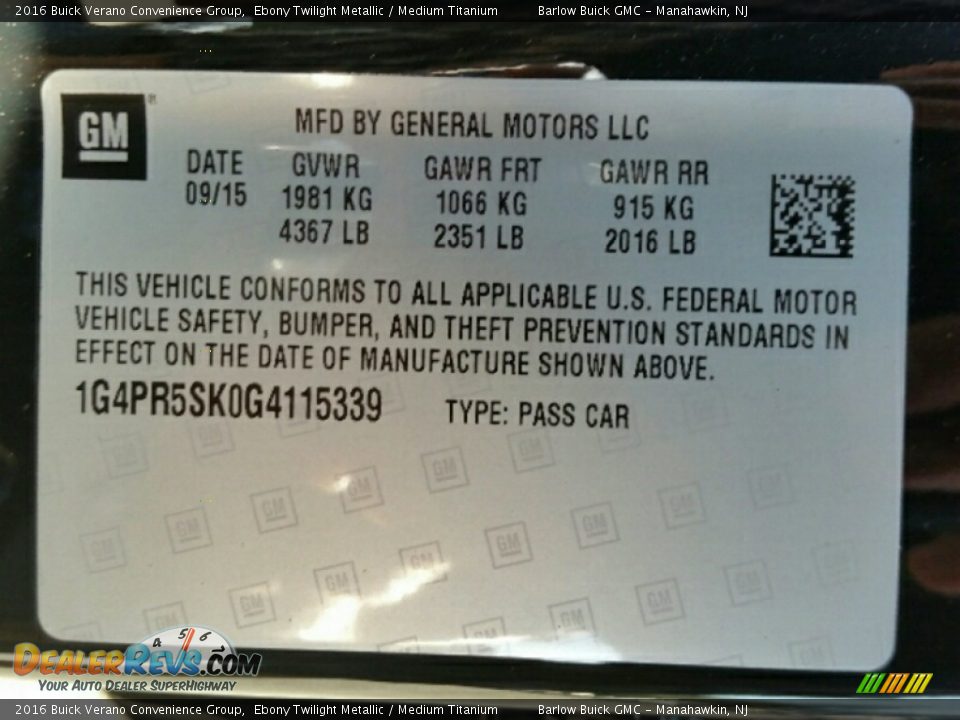 2016 Buick Verano Convenience Group Ebony Twilight Metallic / Medium Titanium Photo #10