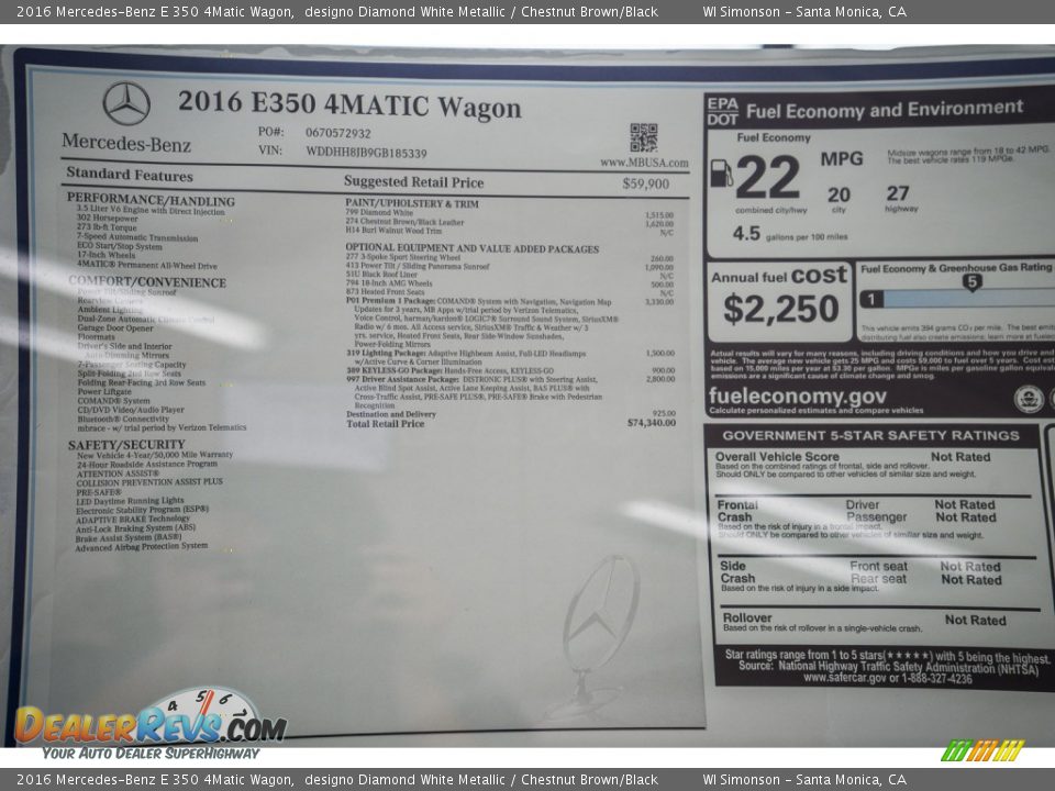 2016 Mercedes-Benz E 350 4Matic Wagon Window Sticker Photo #11