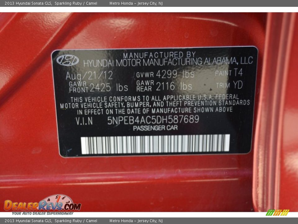 2013 Hyundai Sonata GLS Sparkling Ruby / Camel Photo #31