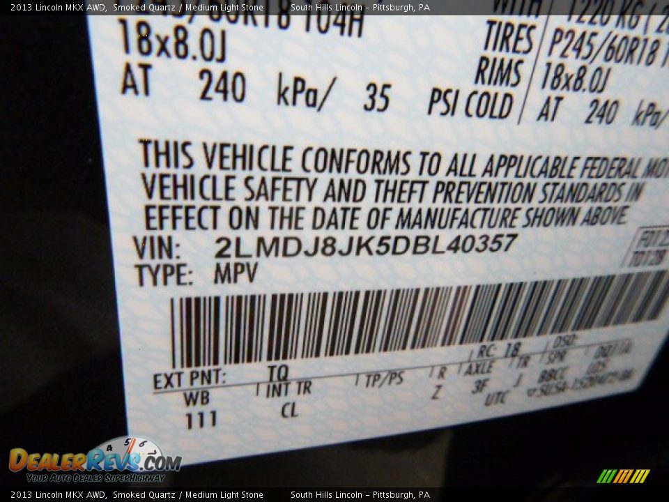 2013 Lincoln MKX AWD Smoked Quartz / Medium Light Stone Photo #19