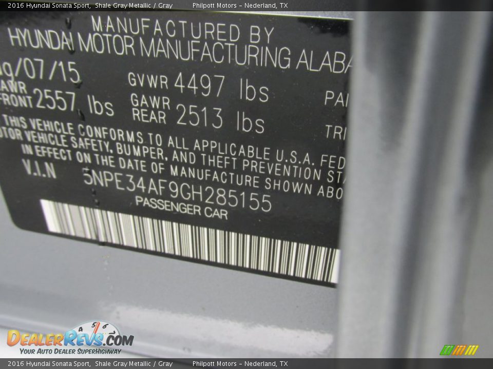 2016 Hyundai Sonata Sport Shale Gray Metallic / Gray Photo #31