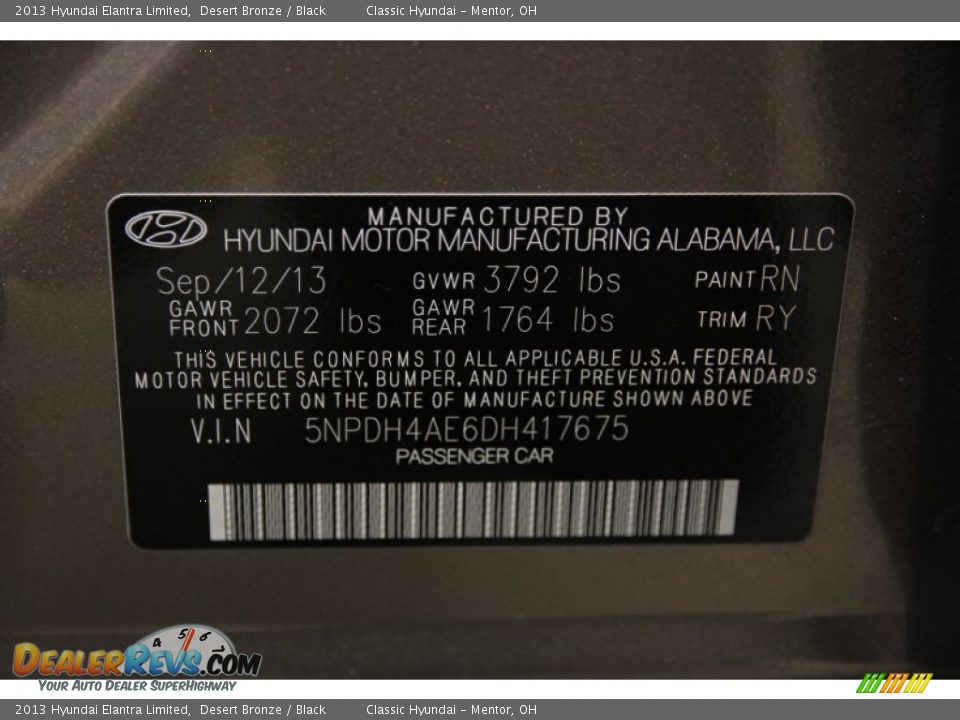 2013 Hyundai Elantra Limited Desert Bronze / Black Photo #17