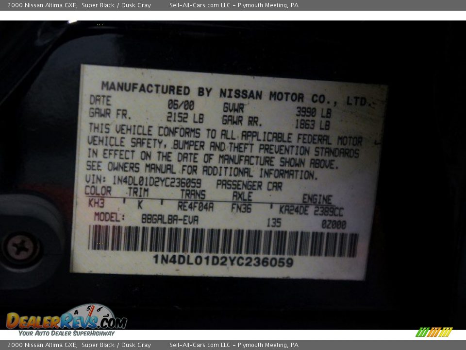 2000 Nissan Altima GXE Super Black / Dusk Gray Photo #14