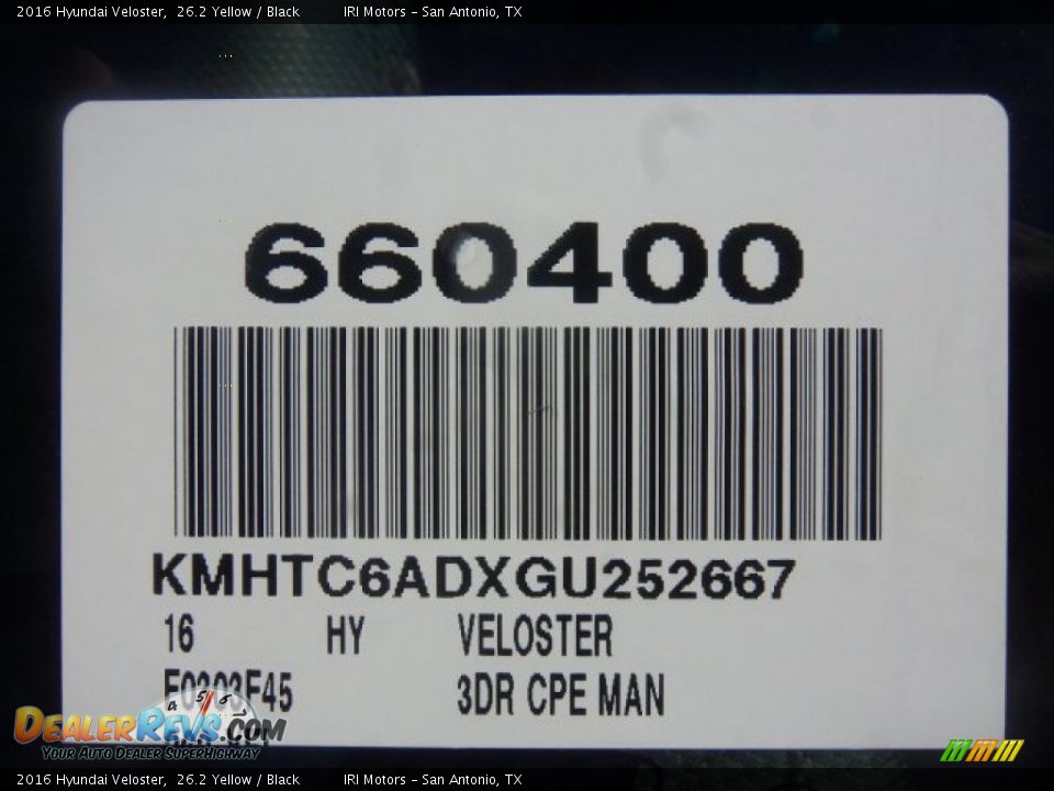 2016 Hyundai Veloster 26.2 Yellow / Black Photo #3