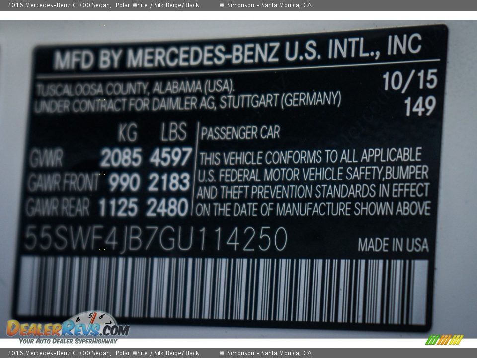 2016 Mercedes-Benz C 300 Sedan Polar White / Silk Beige/Black Photo #8