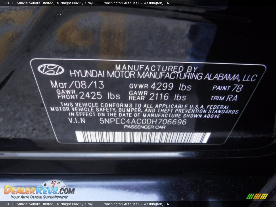 2013 Hyundai Sonata Limited Midnight Black / Gray Photo #24