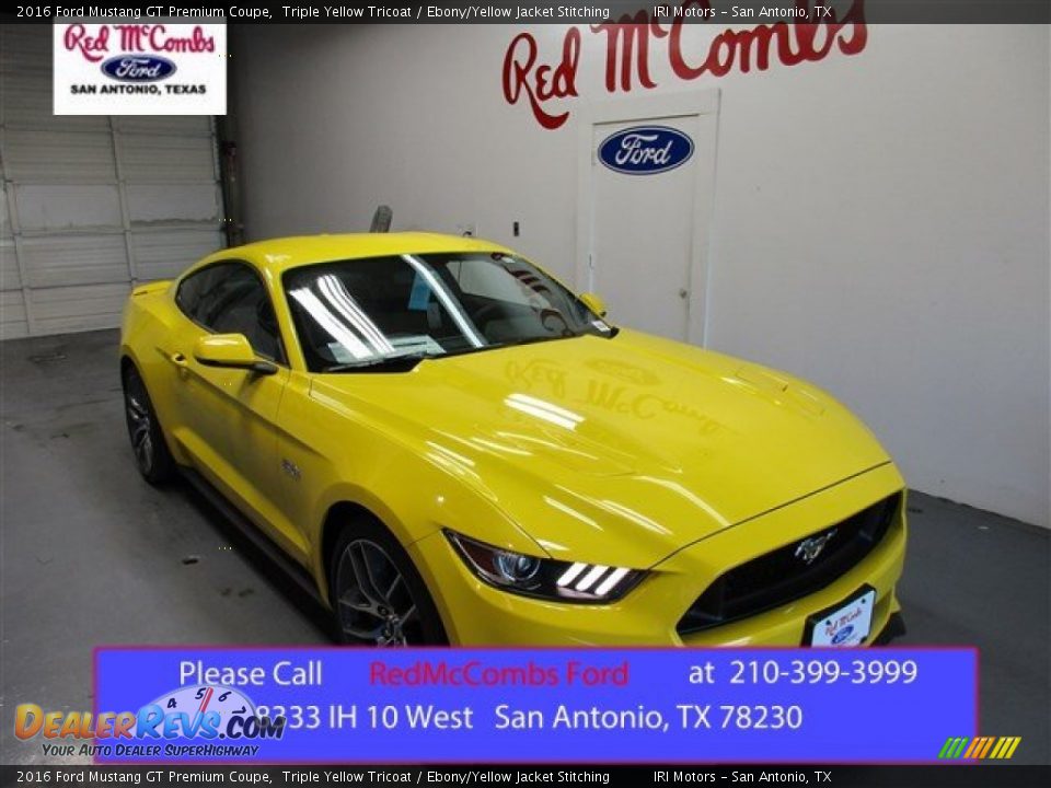 2016 Ford Mustang GT Premium Coupe Triple Yellow Tricoat / Ebony/Yellow Jacket Stitching Photo #1