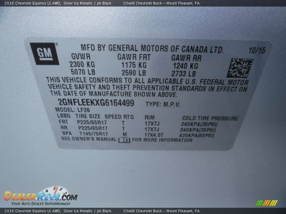 2016 Chevrolet Equinox LS AWD Silver Ice Metallic / Jet Black Photo #22