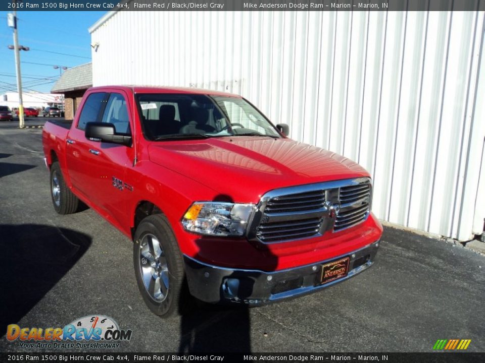 2016 Ram 1500 Big Horn Crew Cab 4x4 Flame Red / Black/Diesel Gray Photo #1