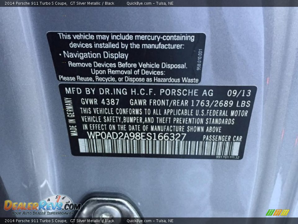 2014 Porsche 911 Turbo S Coupe GT Silver Metallic / Black Photo #19