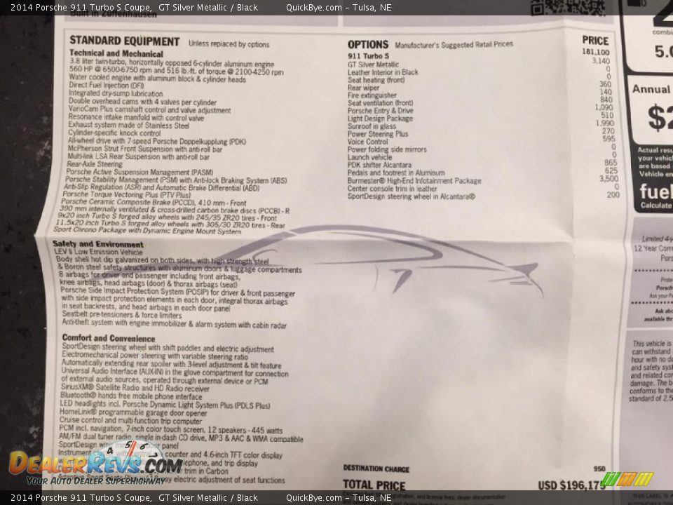 2014 Porsche 911 Turbo S Coupe Window Sticker Photo #20