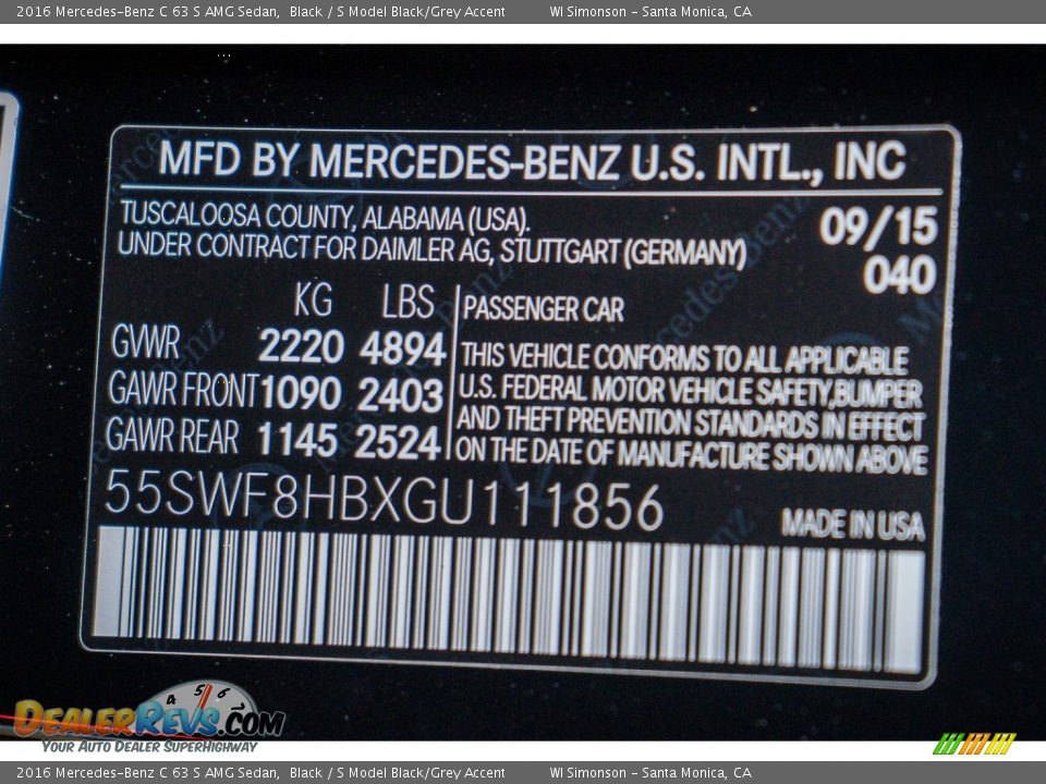 2016 Mercedes-Benz C 63 S AMG Sedan Black / S Model Black/Grey Accent Photo #7