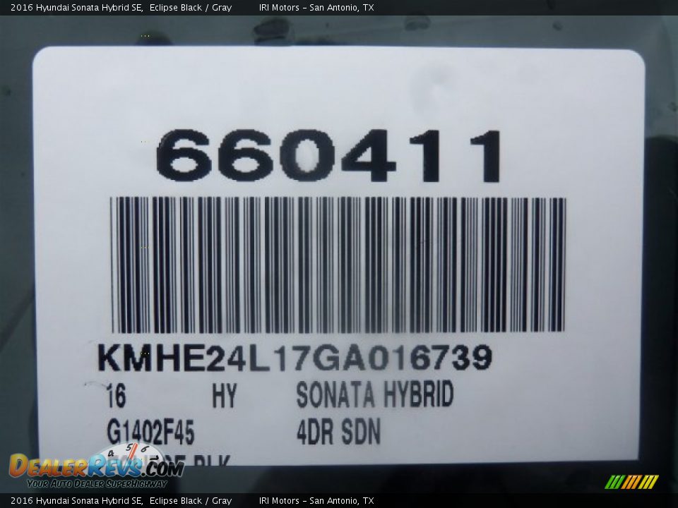 2016 Hyundai Sonata Hybrid SE Eclipse Black / Gray Photo #3