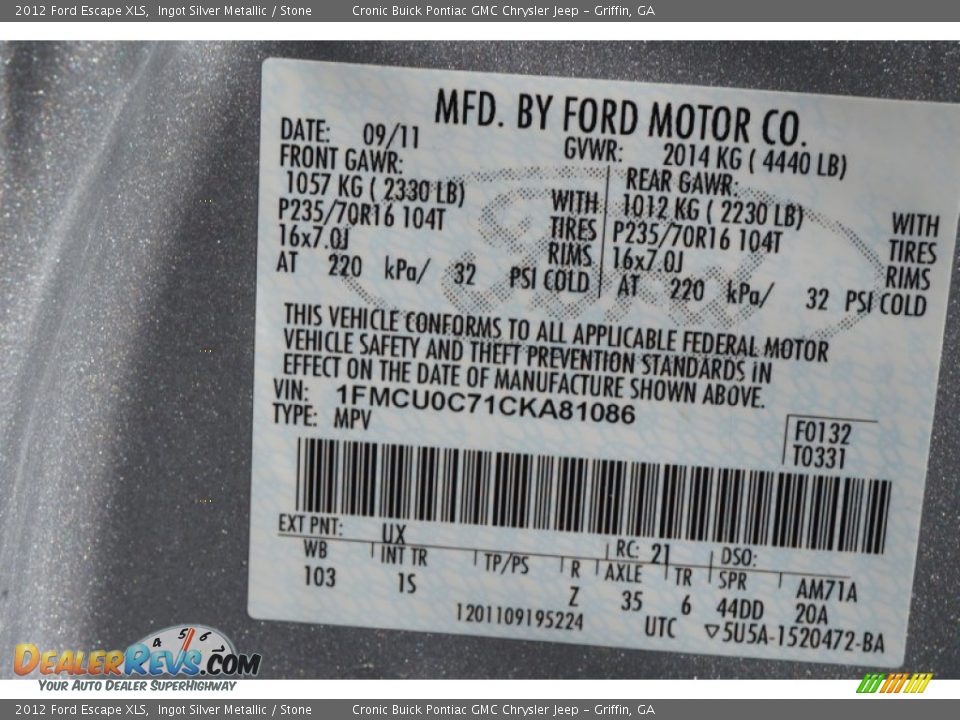 2012 Ford Escape XLS Ingot Silver Metallic / Stone Photo #21