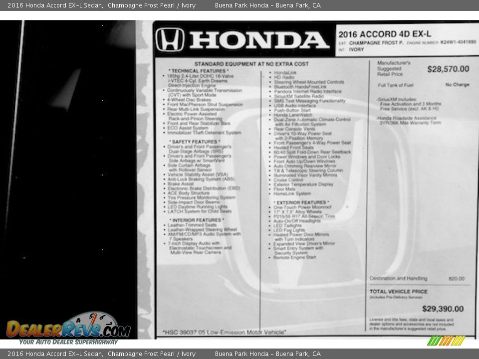 2016 Honda Accord EX-L Sedan Champagne Frost Pearl / Ivory Photo #19