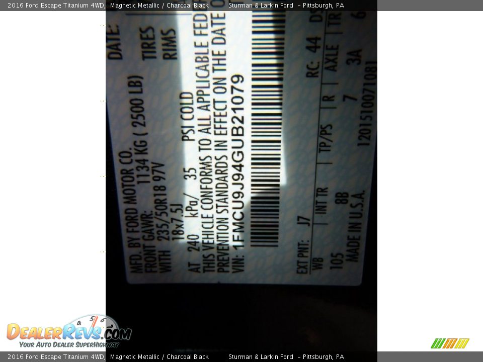 2016 Ford Escape Titanium 4WD Magnetic Metallic / Charcoal Black Photo #11