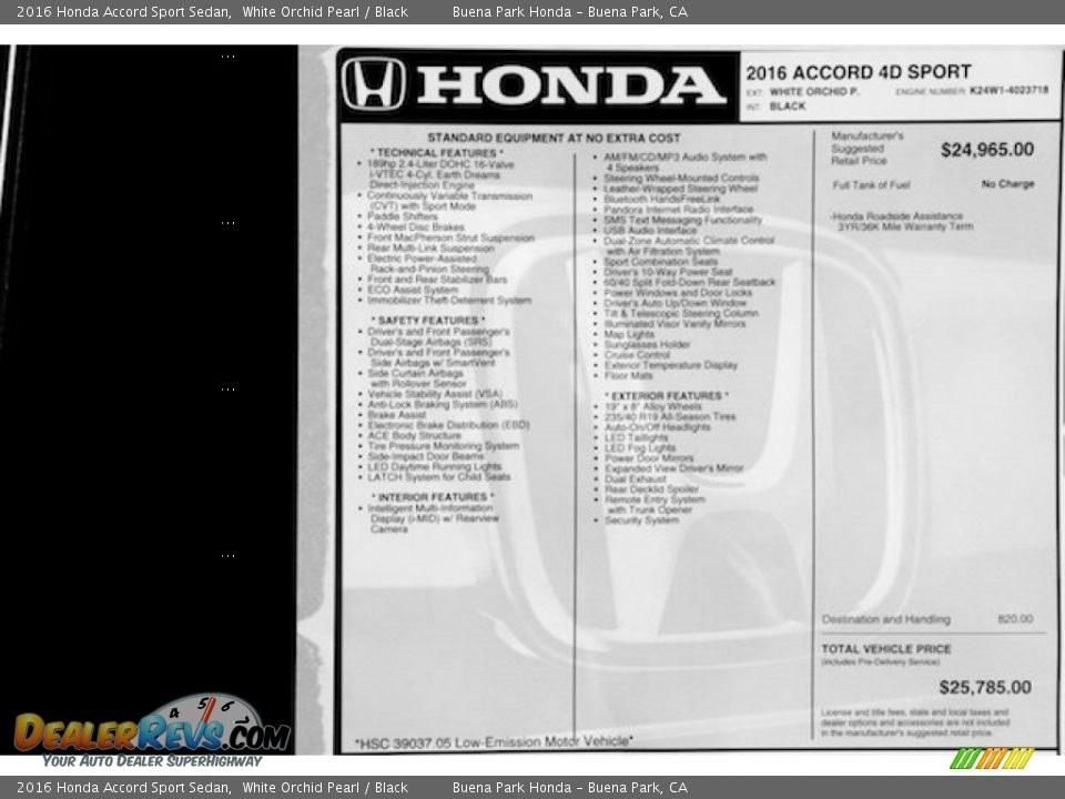 2016 Honda Accord Sport Sedan White Orchid Pearl / Black Photo #16