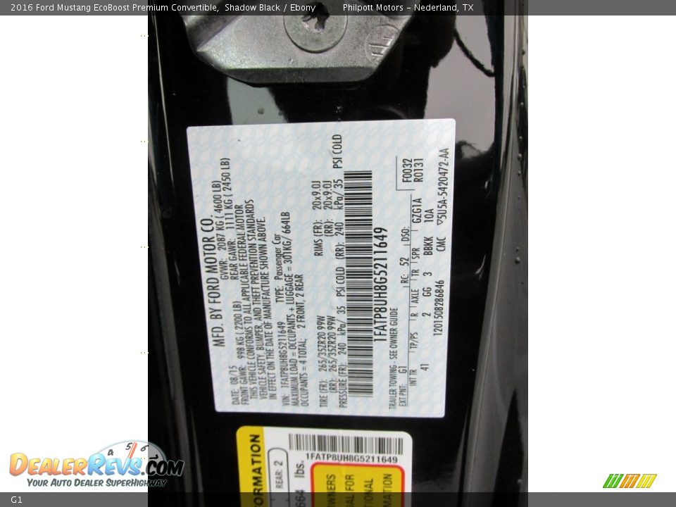 Ford Color Code G1 Shadow Black