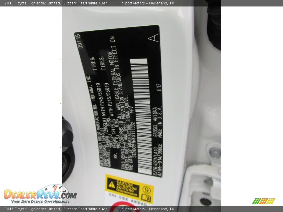 2015 Toyota Highlander Limited Blizzard Pearl White / Ash Photo #36