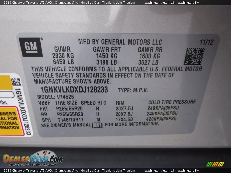 2013 Chevrolet Traverse LTZ AWD Champagne Silver Metallic / Dark Titanium/Light Titanium Photo #24