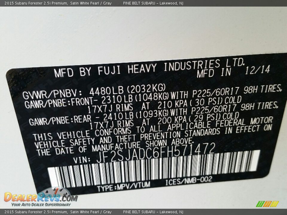 2015 Subaru Forester 2.5i Premium Satin White Pearl / Gray Photo #19
