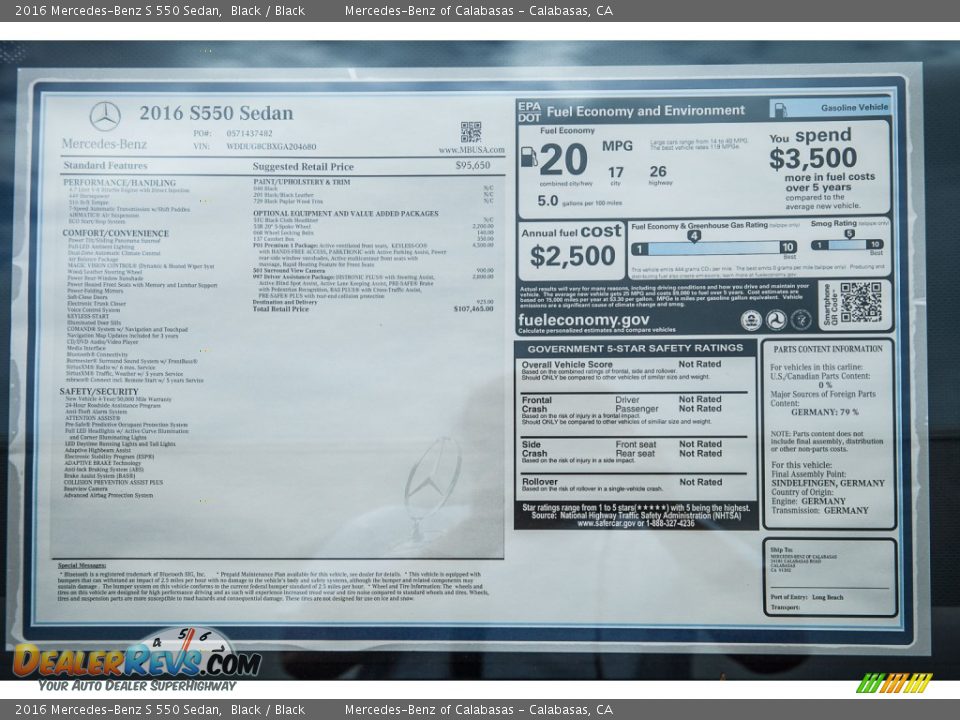 2016 Mercedes-Benz S 550 Sedan Window Sticker Photo #11